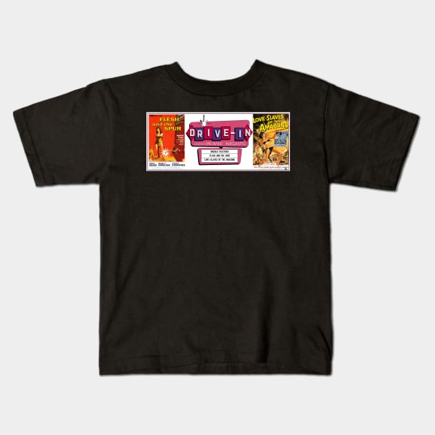 Drive-In Double Feature - Flesh and the Spur & Love Slaves of Amazons Kids T-Shirt by Starbase79